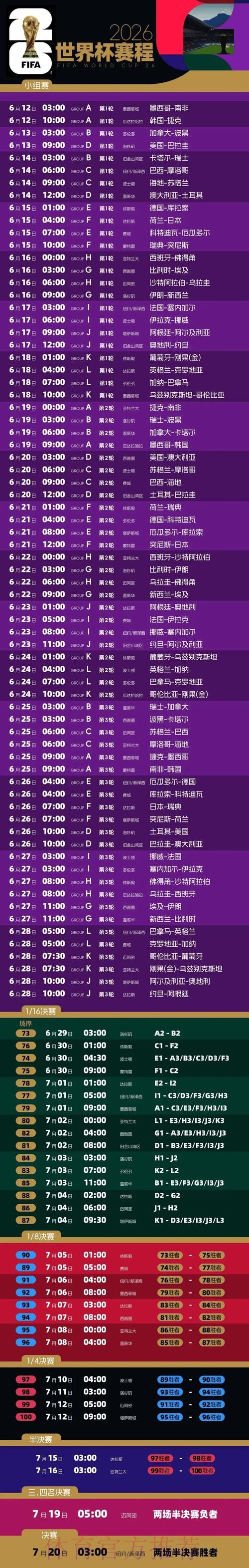 2026世界杯赛程最新实时赛程官网入口